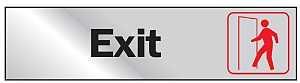 Hy-Ko 471 Graphic Sign, Exit, Silver Background, Vinyl, 2 in H x 8 in W Dimensions