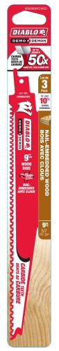 Diablo DS0906VCW3C Reciprocating Saw Blade, Applicable Materials: Wood, 9 in L, Carbide Cutting Edge