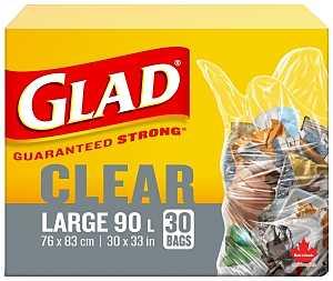 Glad 30303 Garbage Bag, L, 90 L, Clear