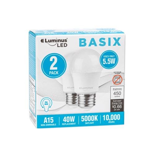 Luminus Basix Led Bulb A15 Non-dimmable 5000K 2/Bx