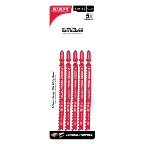 5-1/4" 5/10TPI Bi-Metal Jig Saw Blades for General Purpose Cuts (5-pk)