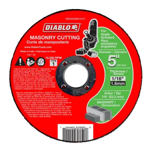 5" x 1/16" x 7/8" Masonry Cut-Off Disc