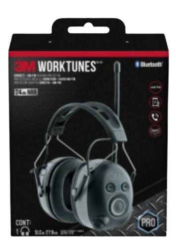 3M Worktunes 7100097024 Wireless Hearing Protector, 24 dB NRR, AM/FM Radio Band, Black/Silver