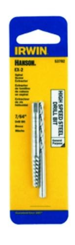 Irwin 53702 Extractor and Drill Bit Set, Specifications: #2 Shank, 1/4 In Drill Bit, Standard Shank, HSS