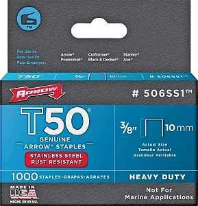 Arrow T50 Series 506SS1 Staple, For: HT 50A, T50, T5 Stapler, 3/8 in W Crown, 3/8 in L Leg