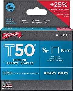 Arrow T50 Series 50624 Staple, For: T50 WA Stapler, 3/8 in W Crown, 3/8 in L Leg