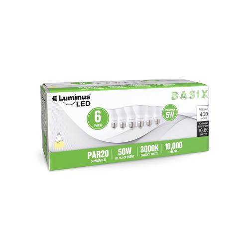 Luminus Basix PAR20 Dimmable Led Bulb A19 3000K Bright White 6/Bx
