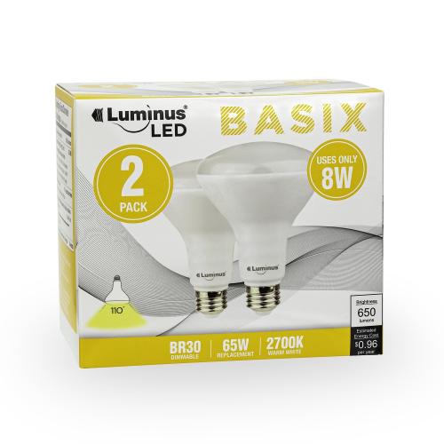 Luminus Basix 8W BR30 Dimmable Led Bulb 2700K 2pack