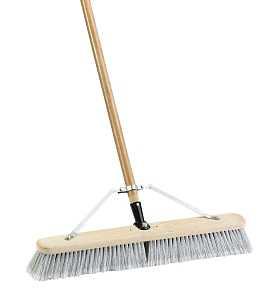 Simple Spaces 93150 Push Broom, 24 in Sweep Face, 3 in L Trim, Fine Flagged Synthetic Bristle, 60 in L, Gray