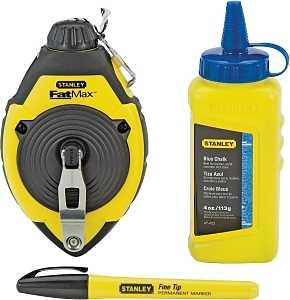 STANLEY 47-681L Chalk Line Reel Kit, 100 ft L Line, Blue Line, 3:1 Gear Ratio
