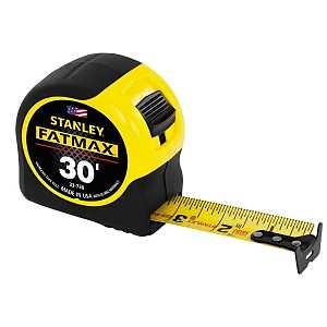 STANLEY 33-730 Measuring Tape, 30 ft L Blade, 1-1/4 in W Blade, Steel Blade, ABS Case, Black/Yellow Case, Yellow Blade