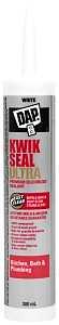 DAP KWIK SEAL ULTRA 74820 Premium Kitchen and Bath Sealant, White, 4 hr Curing, 40 to 100 deg F, 300 mL Cartridge