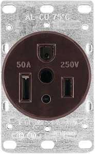 Eaton Cooper Wiring 1254-BOX Power Receptacle, 2 -Pole, 250 V, 50 A, NEMA: NEMA 6-50R, Brown