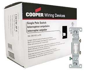 Eaton Wiring Devices 1301W-JP-C Toggle Switch, 15 A, 120 V, Polycarbonate Housing Material, White, Wall Mount