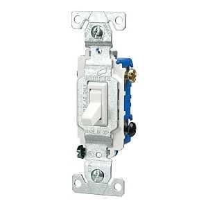 Eaton Cooper Wiring 1303W Toggle Switch, 15 A, 120 V, Polycarbonate Housing Material, White