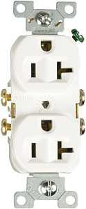 Eaton Cooper Wiring CR20W Duplex Receptacle, 2 -Pole, 20 A, 125 V, Side Wiring, NEMA: 5-20R, White