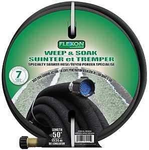 Flexon WS50 Soaker Hose, 1/2 in, 50 ft L, Rubber, Black