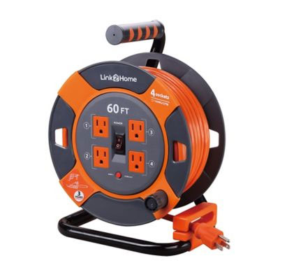 LINK2HOME EXT CORD REEL 60' 4 OUTLET EM-EL-600E