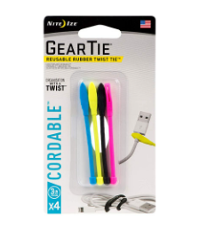 GEAR-TIE CORDABLE 3" 4PK ASST. NITE IZE