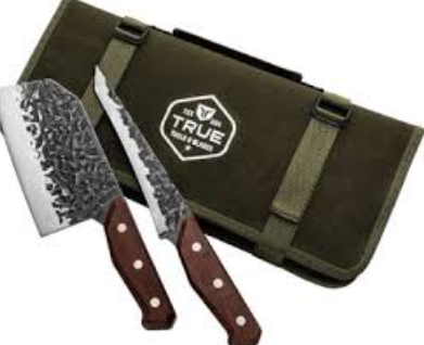 KNIFE PRIMALFORGE GRILL N'CARVE KIT 7" CLEAVER/7" TANTO/WAXED CANVAS ROLL TRUE UTILITY