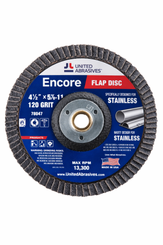 United Abrasives 4 1/2" x 5/8-11 x 120 Grit Encore Flap Disc, Stainless