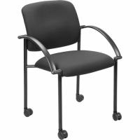 Lorell Upholstered Guest Chair with Arms - Black Seat Color - Black Frame Color - Steel Frame Material - Four-legged Base - Black - Armrest - 2 / Carton