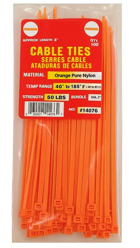 100CT 8" ORANGE SD CABLE TIE