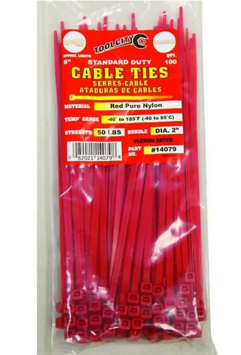 100CT 8" RED SD CABLE TIE