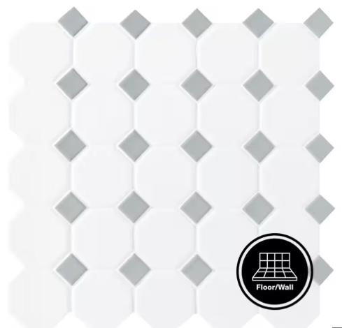 OCTAGON & DOT MATTE WHT W/GRAY CERA MOSAIC TILE(1 sq. ft./each)