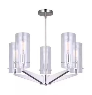 CHANDELIER JADE 5LGT BN W/CLEAR GLASS SHADE