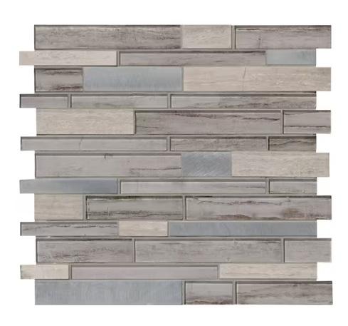 OCOTILLO BLEND GRAY 12"X12" GLASS/STONE/METAL MESH- MOUNTED MOSAIC WALL TILE(1 sq.ft./Each)