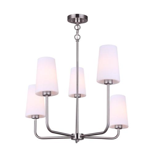 CHANDELIER VITA 5LTG BN W/OPAL GLASS SHADE