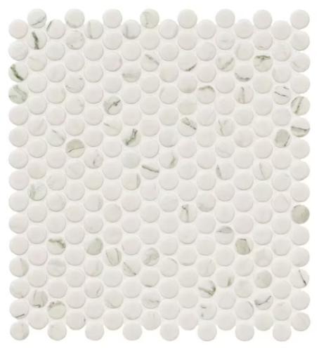 PENNY ROUND CARRA WHITE MATTE PORCELAIN MESH MOSAIC(0.96sq.ft each)