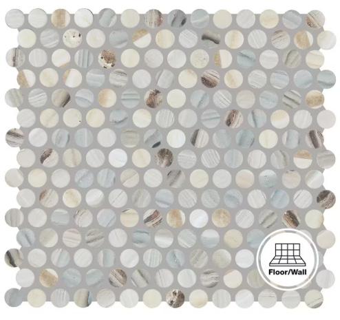 DATILE LAMORA MARBLE COASTAL BLUE 11"X13" GLAZED CERAMIC PENNY ROUND MOSAIC TILE (10.6sqft/cs)