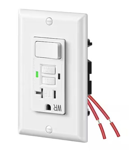 20 Amp Self-Testing GFCI Outlet with Integrated Light Switch, Includes Decorative Wall Plate