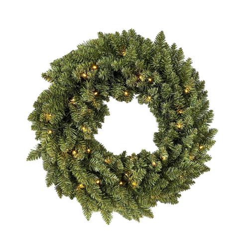 60cm Pre-Lit Green Christmas Wreath with 50 Warm White LEDs