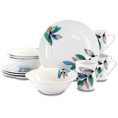 Vineyard Blue 12 Piece Dinnerware Set, Decorated, Fine Ceramic