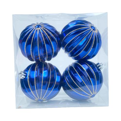 CHRISTMAS ORNAMENTS 4PC PLASTIC BLUE & GOLD