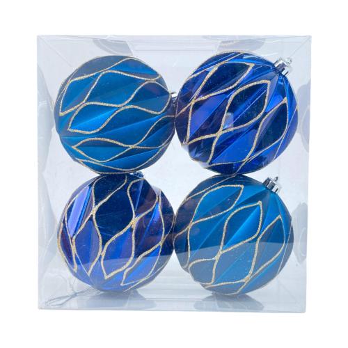CHRISTMAS ORNAMENTS 4PC PLASTIC BLUE & GOLD