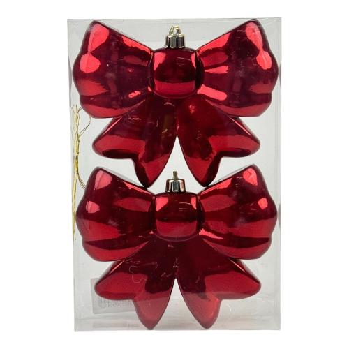 Red Plastic Christmas Ornaments, Set of 2