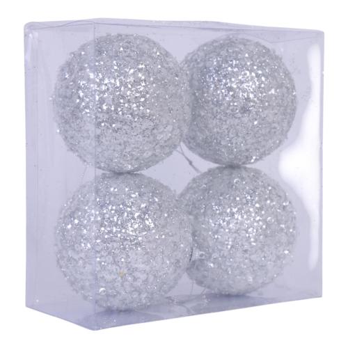 CHRISTMAS ORNAMENTS WHITE 4PC POLYFOAM BALL