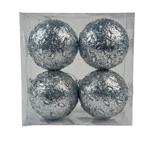 CHRISTMAS ORNAMENTS SILVER 4PC POLYFOAM BALL