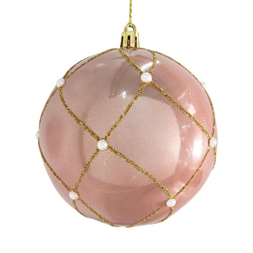 CHRISTMAS ORNAMENTS ROSE GOLD 4PC   BALLS