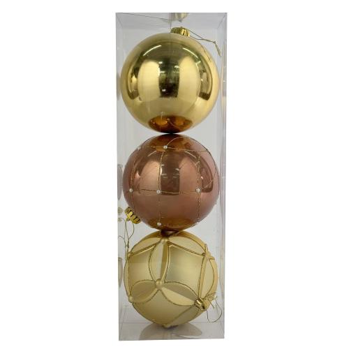 CHRISTMAS ORNAMENTS GOLD 3PC 12CM BALL