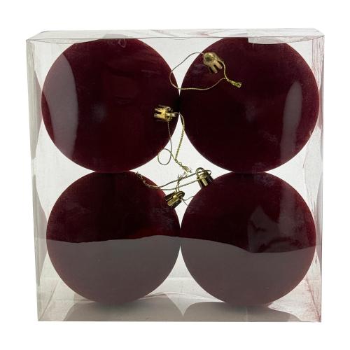 CHRISTMAS ORNAMENTS BURGUNDY 4PC 10CM BALL