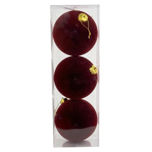 CHRISTMAS ORNAMENTS BURGUNDY 3PC 12CM BALL