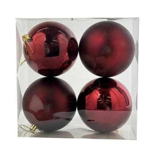 CHRISTMAS ORNAMENTS RED 4PC 10CM BALL