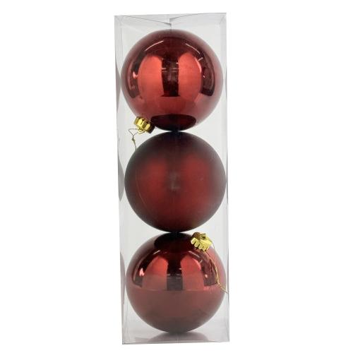 CHRISTMAS ORNAMENTS RED 3PC 12CM BALL