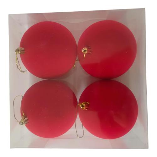 CHRISTMAS ORNAMENTS RED 4PC 10CM BALL