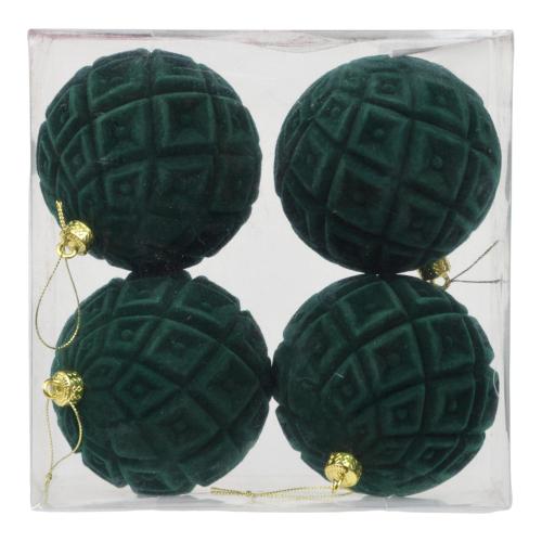Emerald Green Decorative Round Christmas Balls, Set Of 4